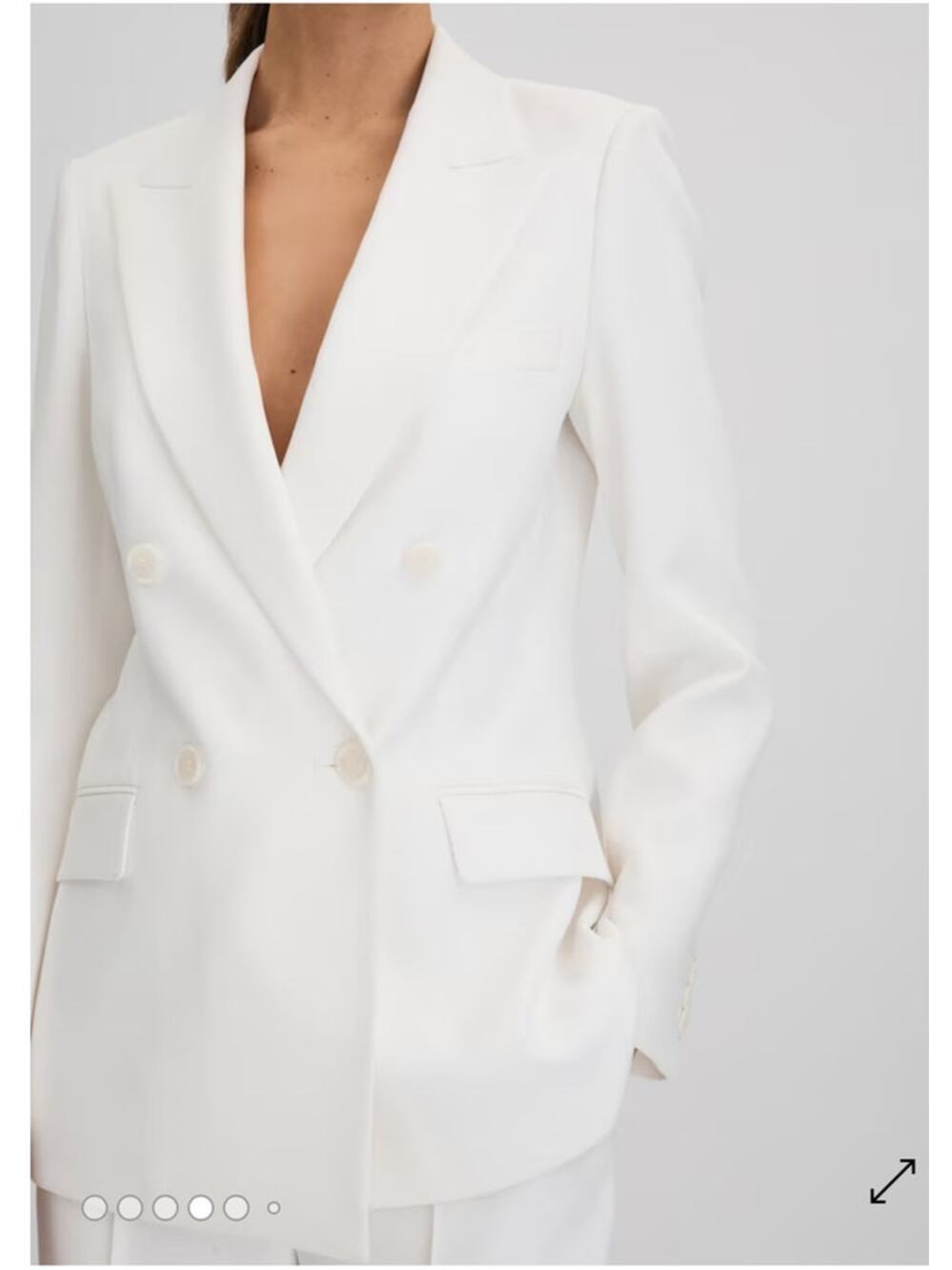 REISS Sienna Double Breasted Crepe Blazer in White